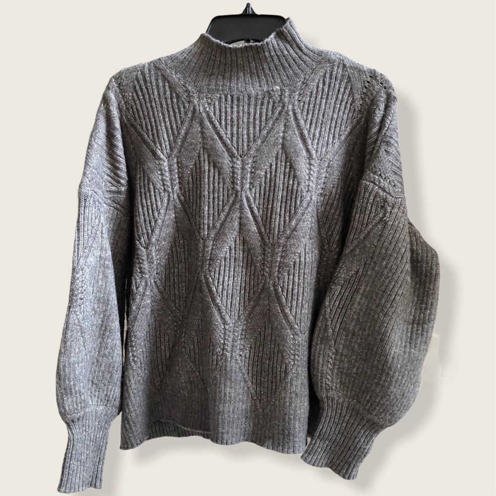 She and Sky Gray Turtleneck Balloon Sleeve Sweater One Size